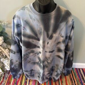 y2k Champion Tie Dye Crewneck Sweatshirt Blue XL